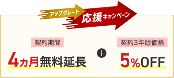 アップグレード応援キャンペーン 契約期間4ヵ月無料延長 + 契約3年版価格5%OFF